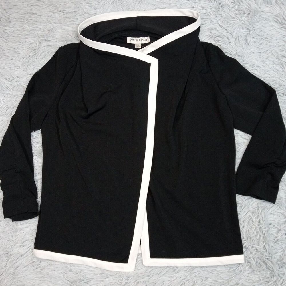 Evan-Picone Sweater Cardigan Womens 6 Black Open Front Cozy Comfort Preppy New